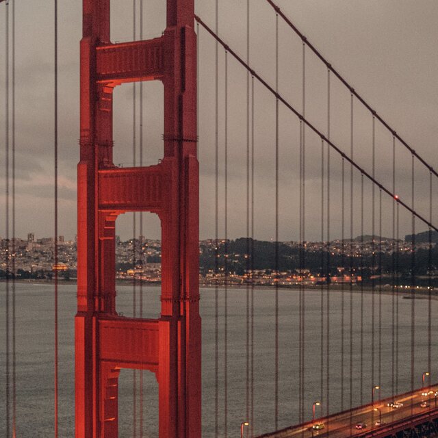 Golden Gate Bridge at dusk over San Francisco Bay — SecureVault Consulting